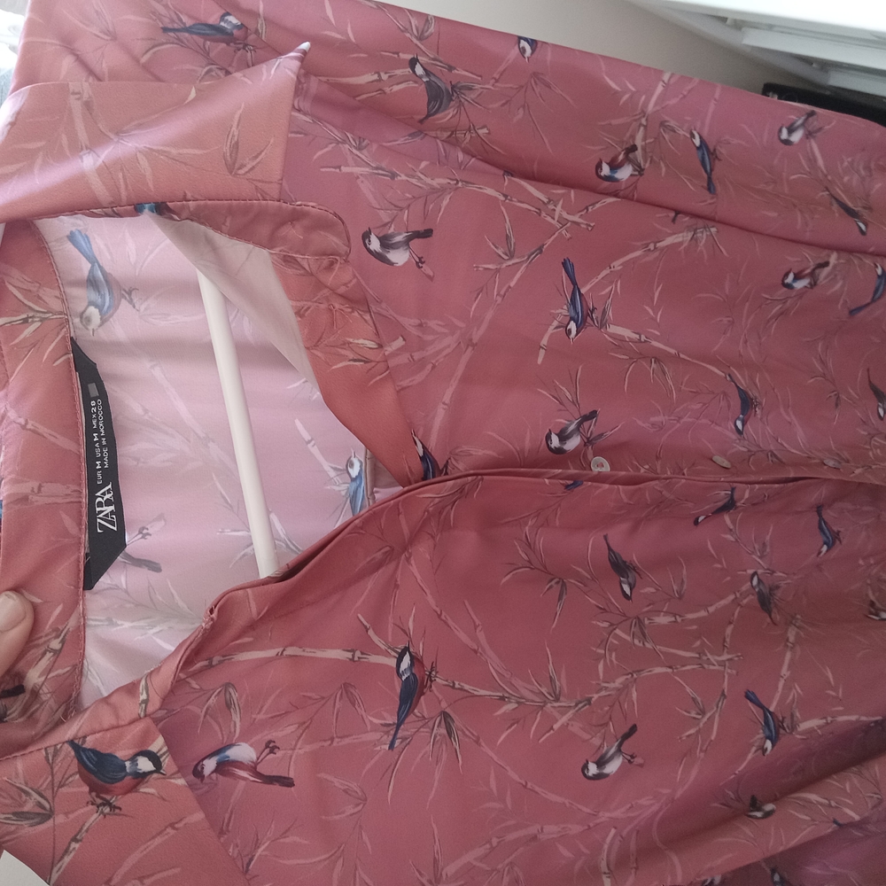Zara Pink Bird Print Shirt Medium
